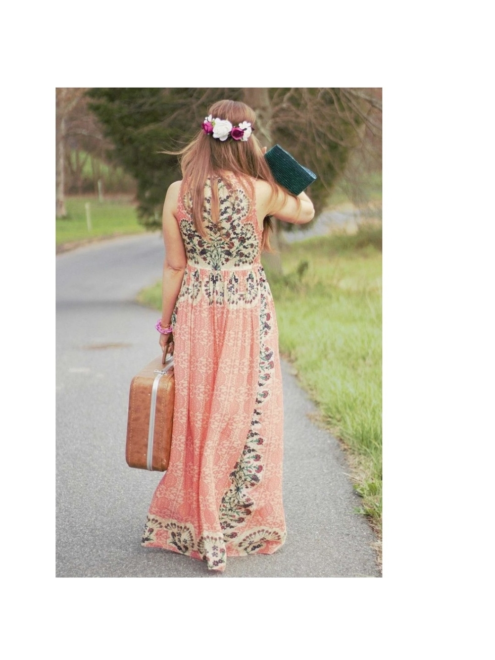 Floral Panel Maxi Dress - Coral Pink - Picture 4 of 4